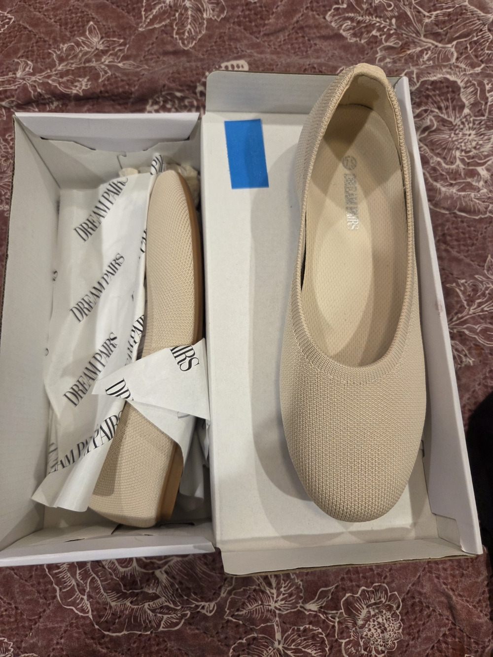 Dream Pairs Beige Knit Slip-On Ballet Flats